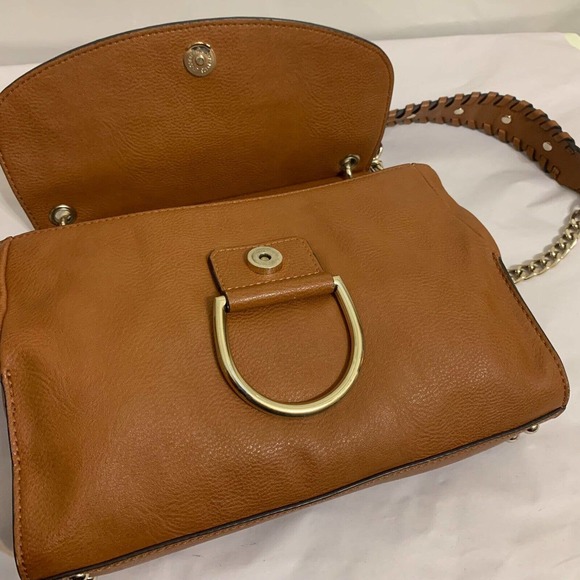 GUESS Large Acorn Brown Vegan Leather Studded Flap CHAIN CROSSBODY - Picture 8 of 13